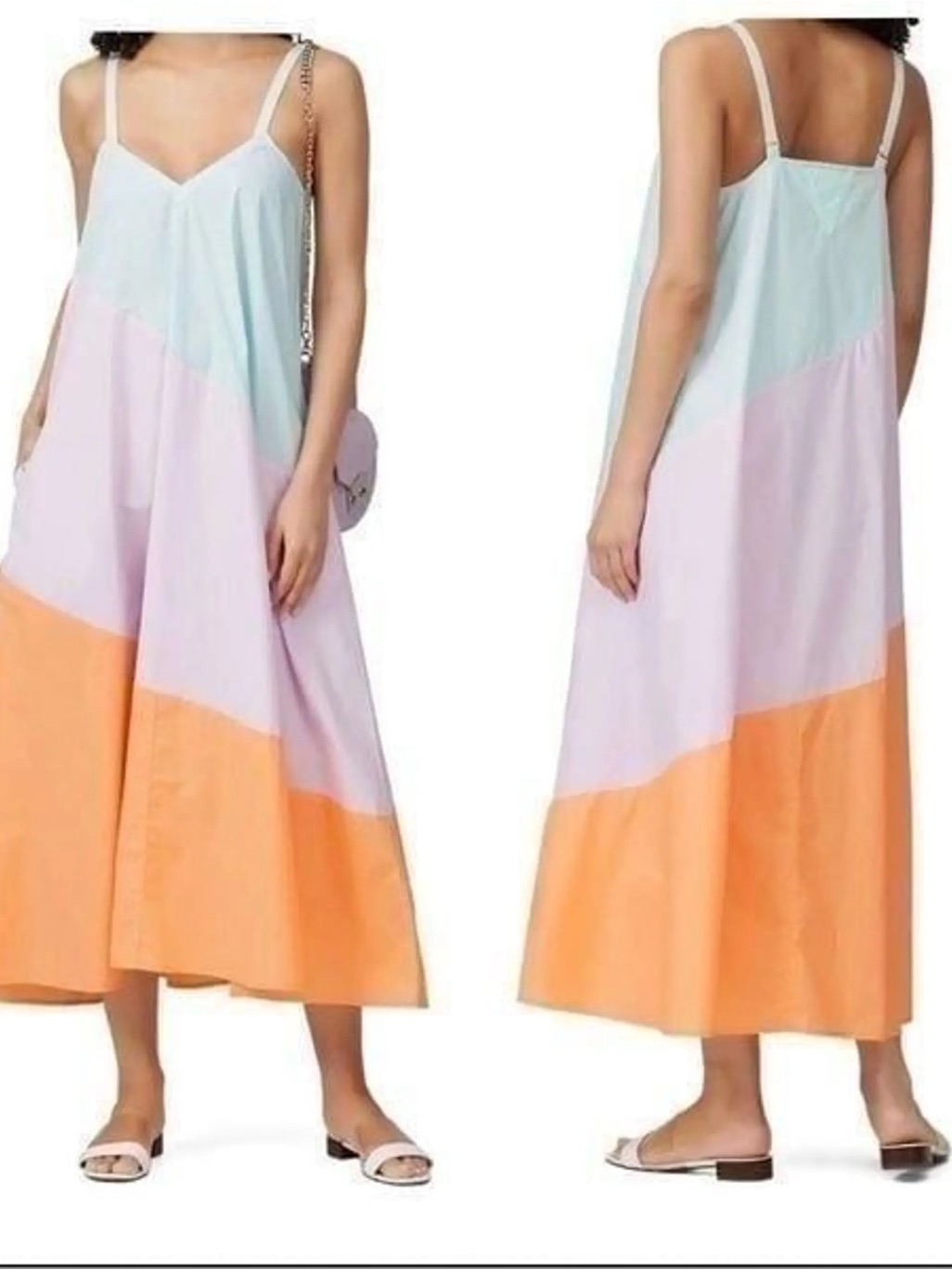 Veda Pastel Mint And Lilac Colorblock Spaghetti Strap Dress